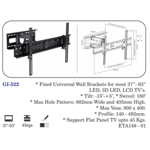 Fixed Universal Wall Brackets For Most 37" To 63" Led, 3d Led, Lcd Tvs