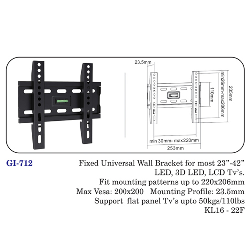 Fixed Universal Wall Bracket For Most 23" To 42" Led, 3d Led, Lcd Tvs