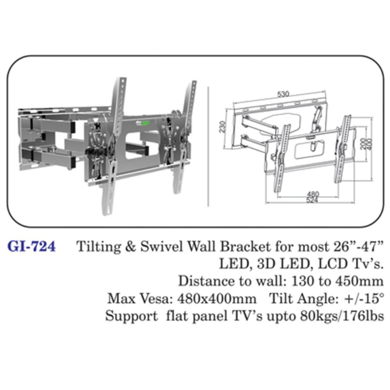 Tilting & Swivel Wall Bracket For Most 26" To 47" Led, 3d Led, Lcd Tvs