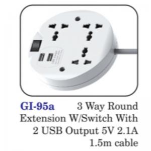 3 Way Round Extension W/switch With 2 Usb Output 5v 2.1a 1.5m Cable
