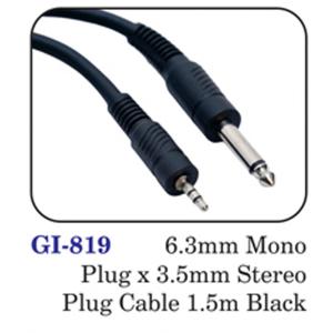 6.3mm Mono Plug X 3.5mm Stereo Plug Cable 1.5m Black