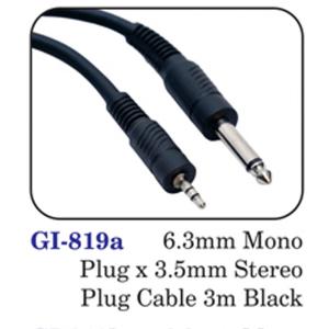6.3mm Mono Plug X 3.5mm Stereo Plug Cable 3m Black