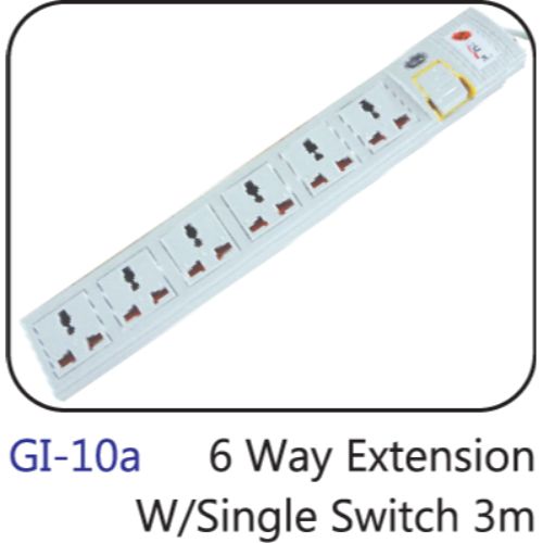 6 Way Extension Socket W/single Switch 3m