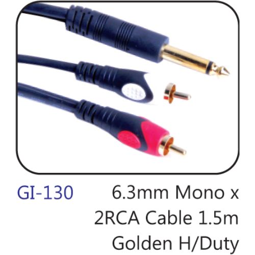 6.3mm Mono X 2rca Cable 1.5m Golden H/duty