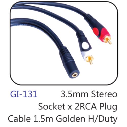 3.5mm Stereo Socket X 2rca Plug Cable 1.5m Golden H/duty