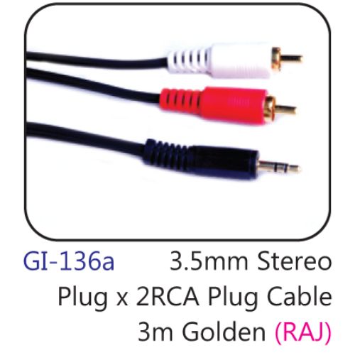 3.5mm Stereo Plug X 2rca Plug Cable 3m Golden (raj)