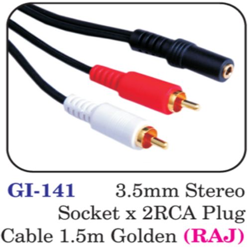 3.5mm Stereo Socket X 2rca Plug Cable 1.5m Golden (raj)