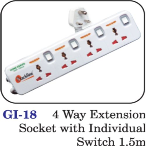 4 Way Extension Socket With Individual Switch 1.5m
