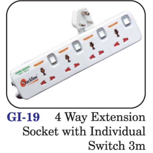 4 Way Extension Socket With Individual Switch 3m