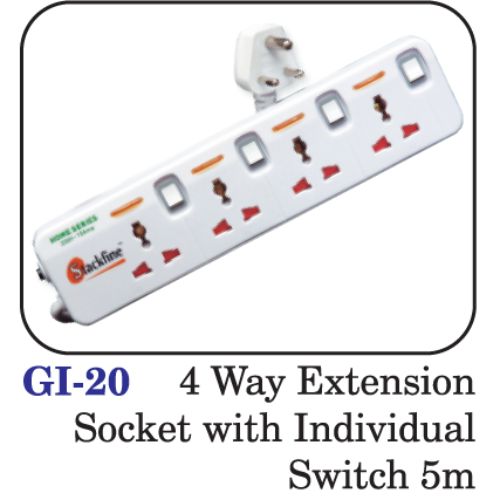 4 Way Extension Socket With Individual Switch 5m