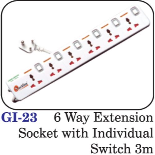 6 Way Extension Socket With Individual Switch 3m