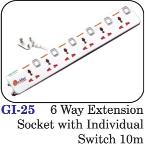6 Way Extension Socket With Individual Switch 10m