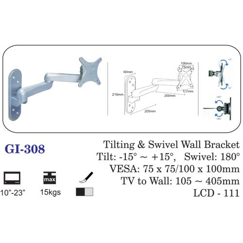 Tilting & Swivel Wall Bracket 10" To 23"
