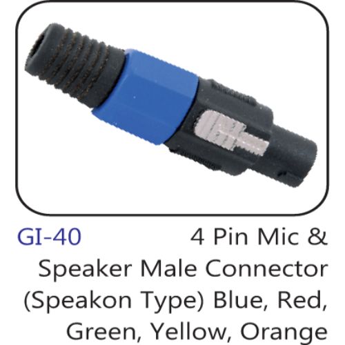 4 Pin Mic & Speaker Male Connector (speakon Type) Blue, Red, Green, Yellow, Orange