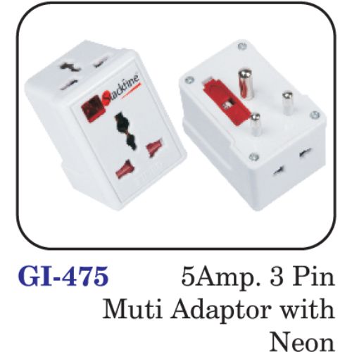 5amp. 3 Pin Multi Adaptor With Neon