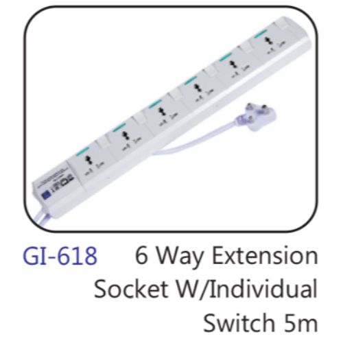 6 Way Extension Socket W/individual Switch 5m