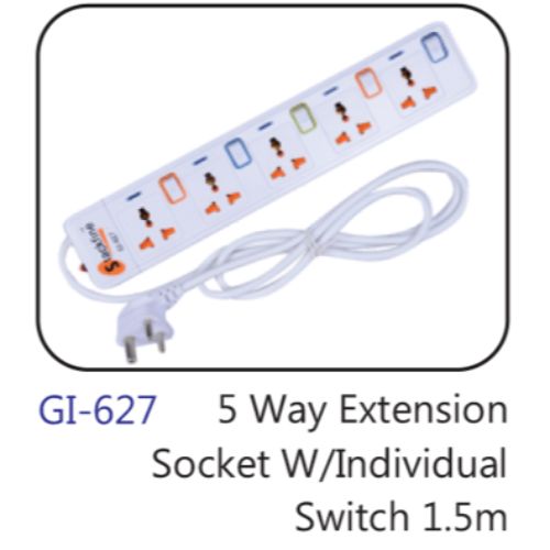 5 Way Extension Socket W/individual Switch 1.5m