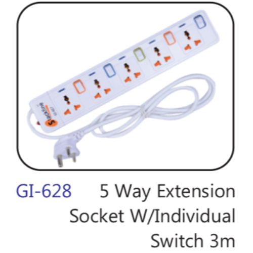 5 Way Extension Socket W/individual Switch 3m