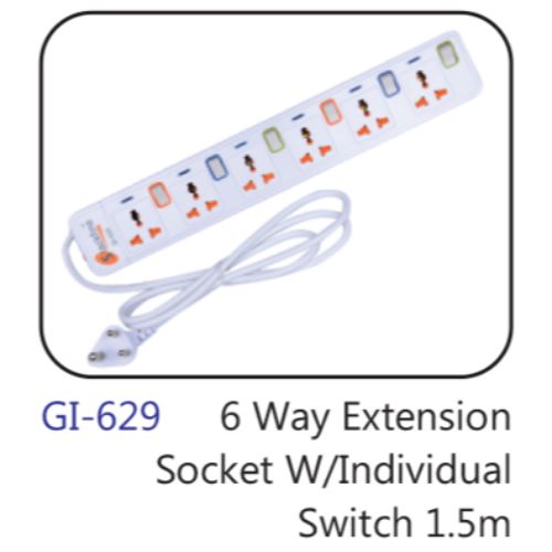 6 Way Extension Socket W/individual Switch 1.5m