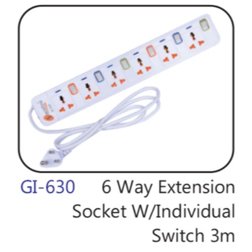 6 Way Extension Socket W/individual Switch 3m