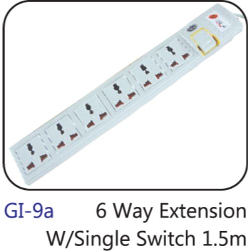 6 Way Extension Socket W/single Switch 1.5m