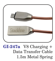 V8 Charging + Data Transfer Cable 1.5m Metal Spring