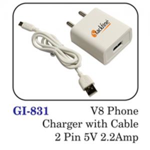 V8 Phone Charger With Cable 2 Pin 5v 2.2 Amp