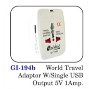 World Travel Adaptor W/single Usb Output 5v 1amp.